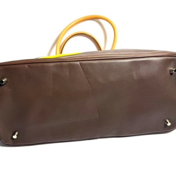 Coach Leather Canvas Striped Brown Yellow & Tan Satchel Bag . New With Tags - Picture 9 of 14